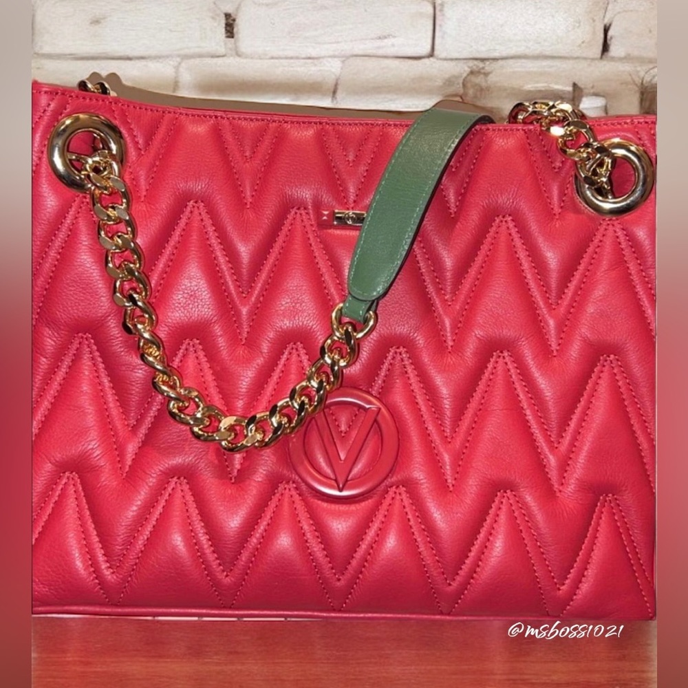 VALENTINO by Mario Valentino RARE Luisa Diamond Tote in Red/Green NWT